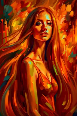 surrealist painting of a beautiful woman with long hair, soft lighting, and warm tones, in the style of a surrealist masters, bold and expressive brushstrokes --ar 1:2 --stylize 750