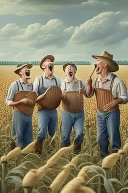 a group of farmers singing in the farming field