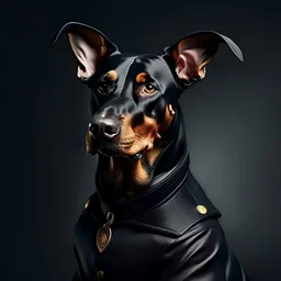 crear un personaje de un perro negro de raza doberman que es un general aleman con su vestimenta en forma de caricatura