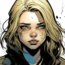 comic book dc comics, girl scarred face blonde pale homeless sickly acid splash face blind hazy eyes