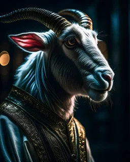 Portrait of a goat's head wearing a catholic pope's dress, Cinematic lighting, Cyberpunk, Octane Render, Color Grading, Shot on 35 mm lense, Depth of Field, DOF, Tilt Blur, Shutter Speed 1/1000, F/22, White Balance, 32k, Super- Resolution, HDR, Megapixel, ProPhoto RGB, Halfrear Lighting, Backlight, Natural Lighting, Incandescent, Optical Fiber, Moody Lighting, Global illumination, Path tracing, Studio Lighting, Soft Lighting, -Ray Tracing --Diffraction Grading --Chromatic Aberration