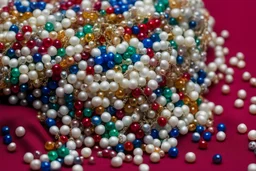 close-up high res photo by Barry Webb: a gypsy's wrist surrounded and saturated by strings of pearls, the hundreds of pearls in every color shaped like dice or skulls. It's the childlike, mortal symbol of chance intertwined with destiny.