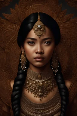 Portrait of a most beautiful young Java woman, decorated with jewels, very beautiful detail hyperrealistic maximálist concept portrait art