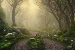 wooded stone lantern path forest