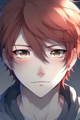 Anime boy with red hair and gray eyes
