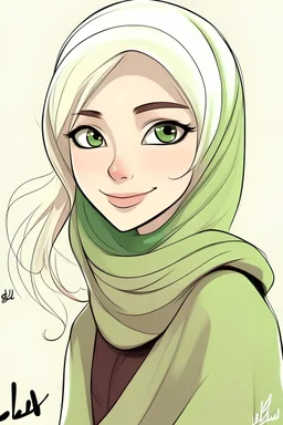 Simple drawing , Girl,،beautiful, blonde , ، wears a hijab ، write Bella , cartoon style ، Bella