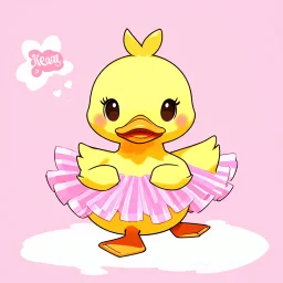 P: real cute chibi cartoon duck wearing a cute little tutu. Colorful.