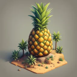 create a pineapple into cartoonist hut style model isometric top view for mobile game bright colors render game style desert style