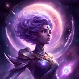 Nefertem lets out a sigh, which transforms into a beautiful amethyst, in space art style