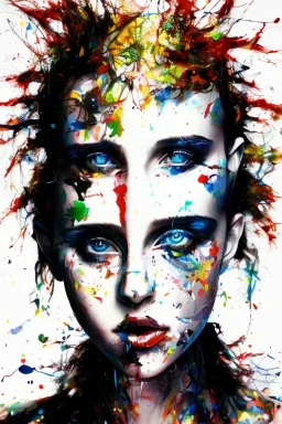 Danish singer MØ face, Abstract portrait by Yoji Shinkawa, Jackson Pollock