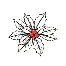 A black and white cute drawing of a Christmas Holly Berries. Only outline, white background,for kids