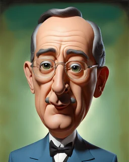 Caricatura 3D de Álvaro Uribe Vélez con una nariz cómicamente (((muy grande)))... pintura surrealista. 3/4. Colores blanco, rojo y negro