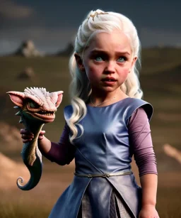 Daenerys Targaryen toddler, full body, dramatic lighting, angry, hyper realistic,