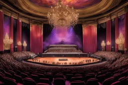 Dramatic opera, the stage of Met opera house, high society black tie affair, Rock band Queen performing "Bohemian Rhapsody" to a full house, opera motifs and aesthetic, photoreal, colorful, dramatic, clear