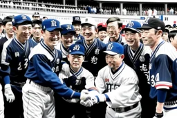 Japanese baseball team greeting fans