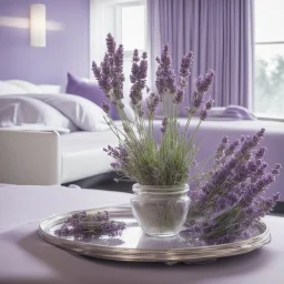 Concept of lavender flower in a hotel room, modern classic style, lavender colors