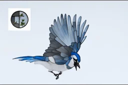 vitrail d'un geai bleu ailes déployées style japonais