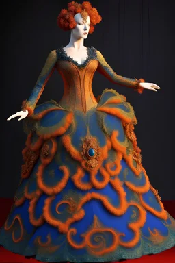 A flamboyant opera dress by artist "Luminous Lapislazuli",by artist "Vibrant Velvet"