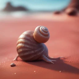 elongated gremlin female snail-woman witch on the red sand beach ,bokeh like f/0.8, tilt-shift lens 8k, high detail, smooth render, down-light, unreal engine