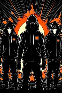 ultras in black clothes with flares cartoon