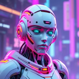 a cyberpunk genderless android robot, bright colours, futuristic, dystopia, stylised, digital art, 3d render