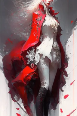 full body portrait, digital illustration, CHANEL, blond, gothic, red clothes, masterpiece, anime style, pale skin, perfect anatomy, centered, approaching perfection, dynamic, highly detailed, artstation, concept art, smooth, sharp focus, illustration, art by Wadim Kashin, intricate details, insanely detailed, concept art by Stephen Gammell, Pino Daheny, Jeremy Mann, Alex Maleev, Carne_Griffiths, cinematic lighting, sunlight, sunbeams, fine art, bright colors, vibrant colors