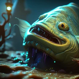 fluid ink angler fish creature, unreal engine 5, 8k resolution, photorealistic, ultra detailed