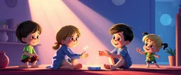 illustration of pixar children playing. fantastic lighting, cute