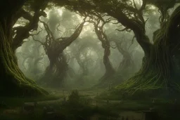 a beautiful and highly detailed matte painting of a wooden elven temple in a magical fantasy garden in a lush forest, celtic knots, ancient runes, knotted trees, tangled vines, intricate details, epic scale, insanely complex, 8k, sharp focus, hyperrealism, very realistic, by caspar friedrich, albert bierstadt, james gurney, brian froud