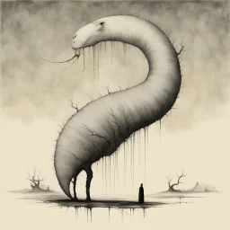 everything has a tail!, Surreal style by Alessandro Gottardo and Stephen Gammell and Zdzislaw Beksinski, thirsting for knowledge, dark shines a hole in the soul, hot colors and cold hues, eerie, neo-surrealism, creepy, concept art, unbalanced and uncentered