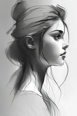 A drawing of a beautiful girl profile with amazing features looking shy and girly , drawing with very defined details