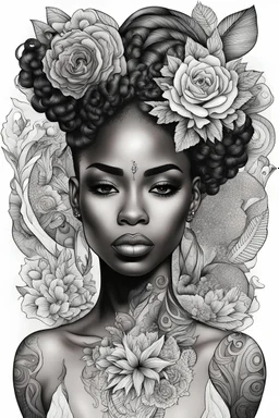 a black and white tattoo coloring book with a black woman