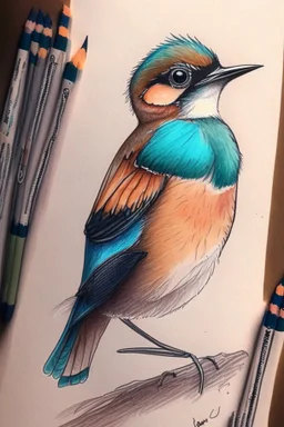 a bird drawing with copic markers