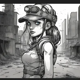 Portrait, girl character, comic book illustration looking straight ahead, post apocalypse