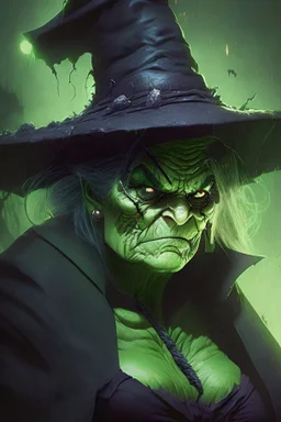 hulk as an old witch, anime style, depth of field, nvidia graphics, lightrays, trending art, movie poster