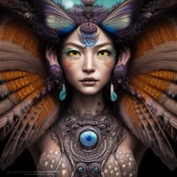 Insanely detailed photograph of an elaborate beautiful hawk goddess intricate glowing skin eyes intricate face hair lashes fur dress hyperdetailed painting by Anna Dittmann Huang Guangjian and Dan Witz CGSociety ZBrush Central fantasy art album cover art 4K 64 megapixels 8K resolution HDR Greek shiny space colours jewelry celestial hair eyes light"