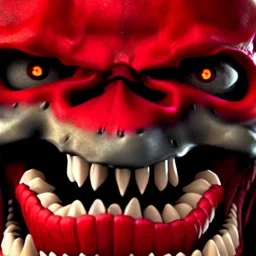 red skull of devil, teeth in nose, pixar style