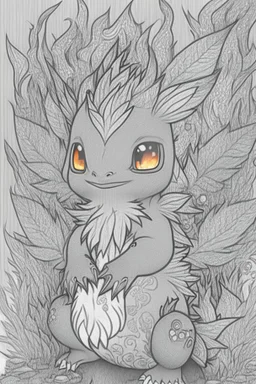 a pokemon, fire , legendary,cozy, detailed, cartoon style, coloring book page