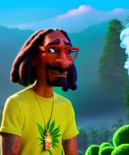 Snoop Dogg, smoking weed, burning dollars, jungle background, hyper realistic