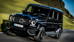 A sleek (((G wagon and bentley merged))) with a majesticly curved rear, cutting through a (sunny, open countryside) backdrop