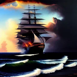 Drawing of 'Black Pearl Ship,Storm,lighting, Skull island', painting by Earl Norem, simon Bisley,frazetta,西嘛哒, evan lee, Vallejo,kelly oil on canvas, cinematic composition, extreme detail,fit full head inside picture,8k