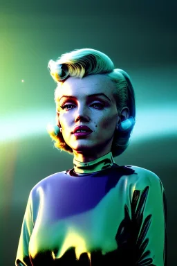 Ultra Realistic retro sci-fi scene, portrait, blonde woman, sweet young Marilyn Monroe face, perfect iris, tight latex coat, Strange planet background, Retro sci-fi style helmet, fog, rain, soft color, highly detailed, unreal engine 5, ray tracing, RTX, lumen lighting, ultra detail, volumetric lighting, 3d, finely drawn, high definition, high resolution.