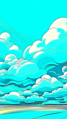 A cyan cloudy sky with an arena in pop art style