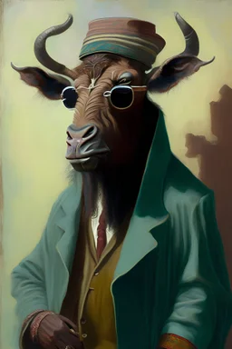 carravaggio painting of a gnu dressed as an Algerian detective