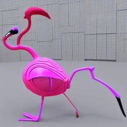 A futuristic rat riding a robotic flamingo in 3d