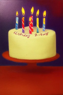 A birthday cake written "Happy Birthday". oil painting.