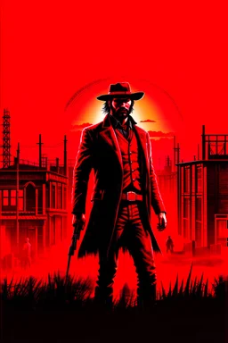 Red Dead Redemption 3, wallpaper, best quality, solo, portrait style, town background, red background