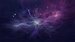 A minimalist abstract 2d digital art graphic and ink montage,. Deep dark purple background with pale neural network background, human nervous system with fade little lights , white-dark blue-pale gray and black colors, Clean composition with strange surreal vibe, Photorealistic with emotional, abstractions, neurodivergens soul and mind, cinematic, glitch, human dark shilouette
