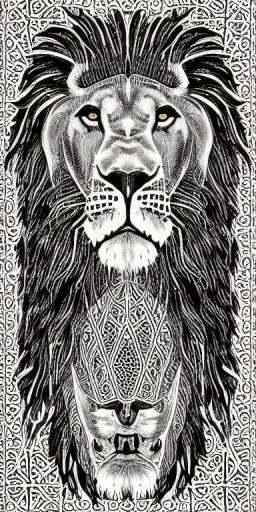 lion, black, Moroccan traditional art, black and white, gold