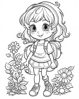 school cartoons coloring pages , no black color, no no flower, b/w outline art for kids coloring book page, Kids coloring pages, full white, kids style, white background, whole body, Sketch style, full body (((((white background))))), only use the outline., cartoon style, line art, coloring book, clean line art, white background, Sketch style